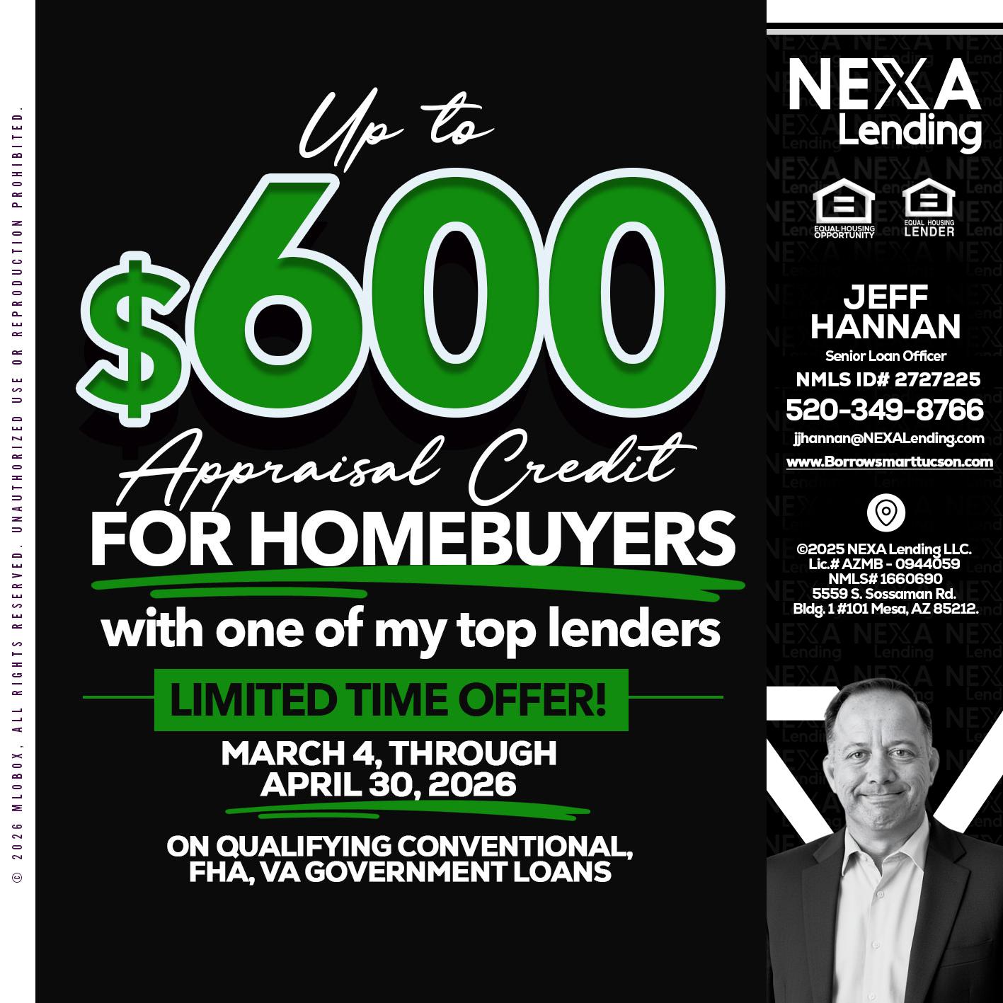 up to $600 - Jeff Hannan -Senior Loan Officer